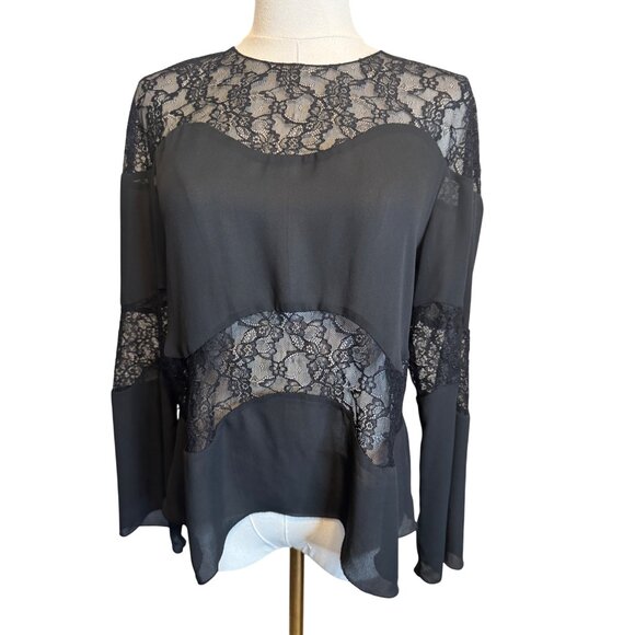 2/$30 ZARA Black Lace & Chiffon Medium Long Sleeve Blouse Top - Picture 1 of 12